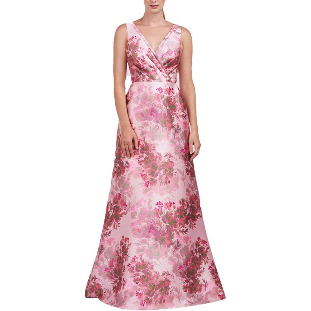 Kay Unger New York Womens Opal Pink Floral Print Maxi Evening Dress Gown NWT